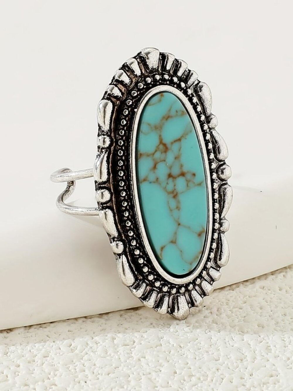 Vintage 925 Sterling Silver Turquoise Ring for Women, Bohemian Adjustable Natura - Picture 4 of 4